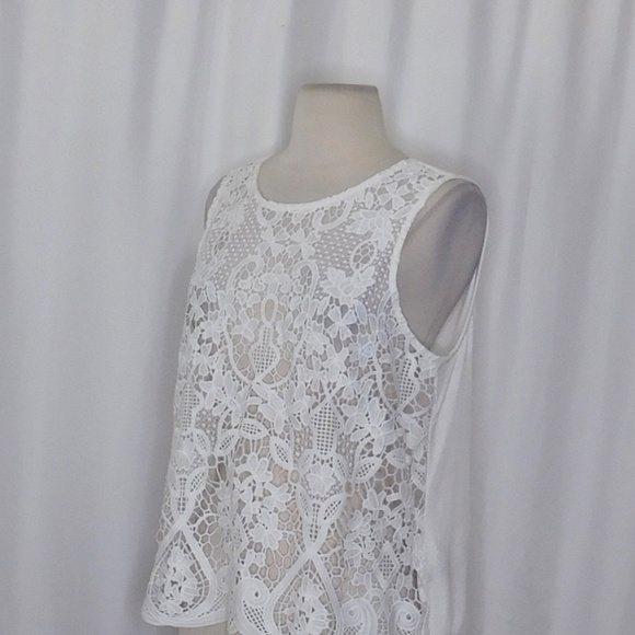 Anthropologie JAMES COVIELLO White Martigues Lace Shell Tank Top Linen Medium - Picture 7 of 14